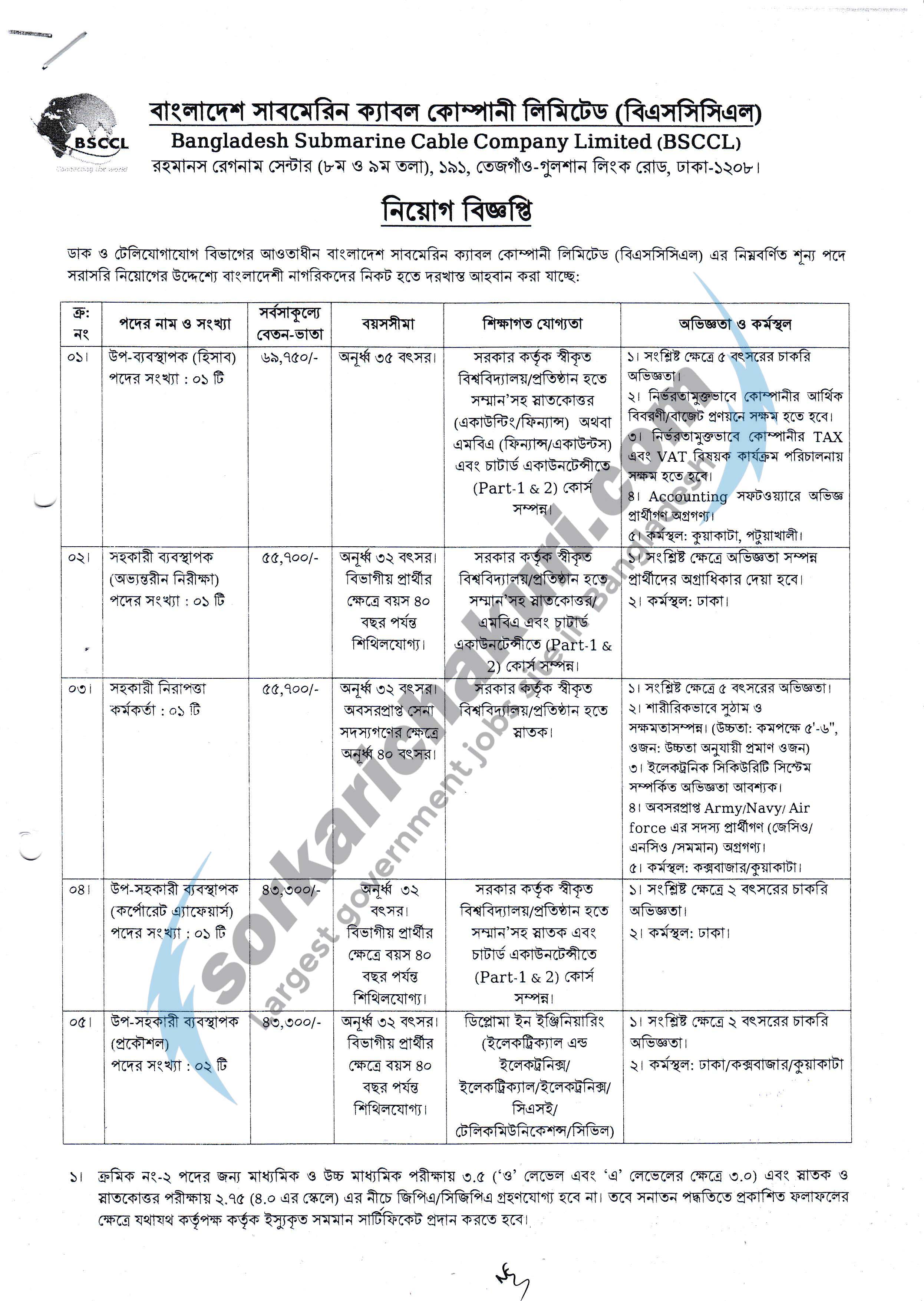Bangladesh Submarine Cable Company Limited Jobs Circular 2019