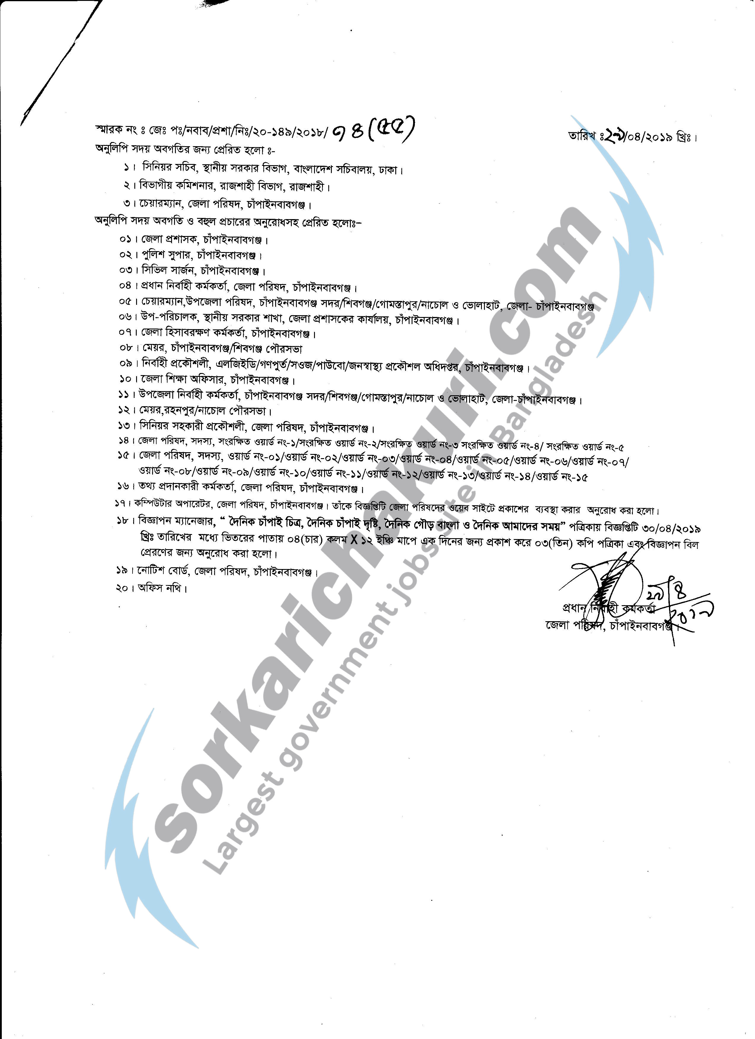 Chapainawabganj District Jobs Circular 2019