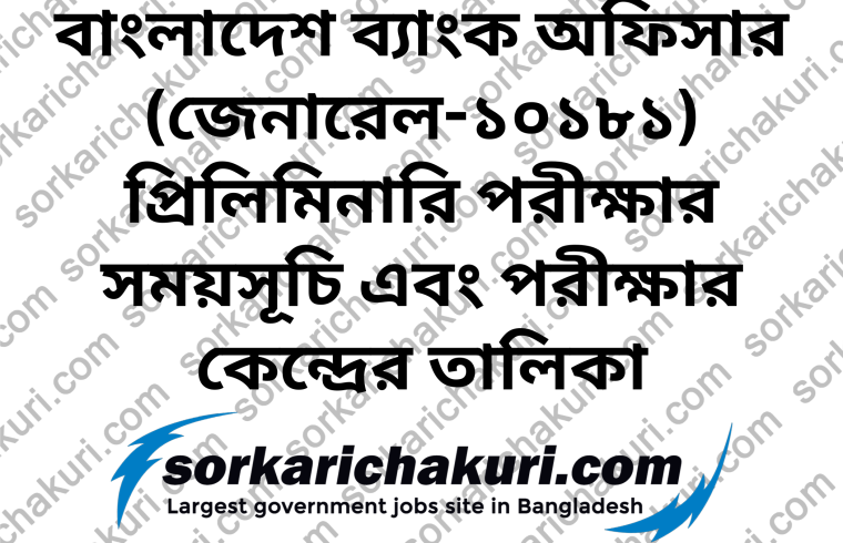 Bangladesh Bank Officer (General-10181) Preliminary Exam Schedule and Exam Center List